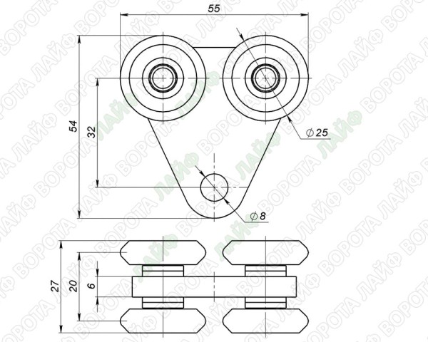 122384. Каретка для балки 34 на 30 мм ПОЛИМЕР