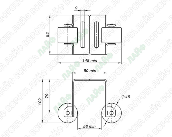 142345. Уловлювач для відкатних воріт з гумовими роликами та регулюванням по ширині