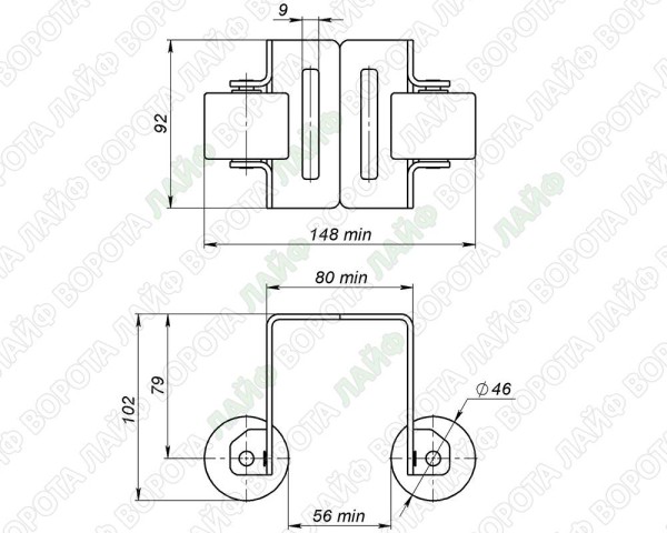142345. Уловитель для откатных ворот с резиновыми роликами и регулировкой по ширине