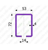 112350. Усиленная направляющая 53 на 72 для подвесных ворот и конструкций до 500 кг (МЕТР)